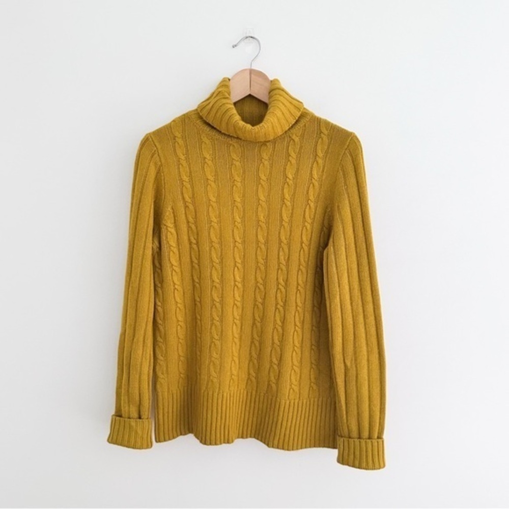Vintage J.Crew Mustard Cable Knit Turtleneck Sweater Size M